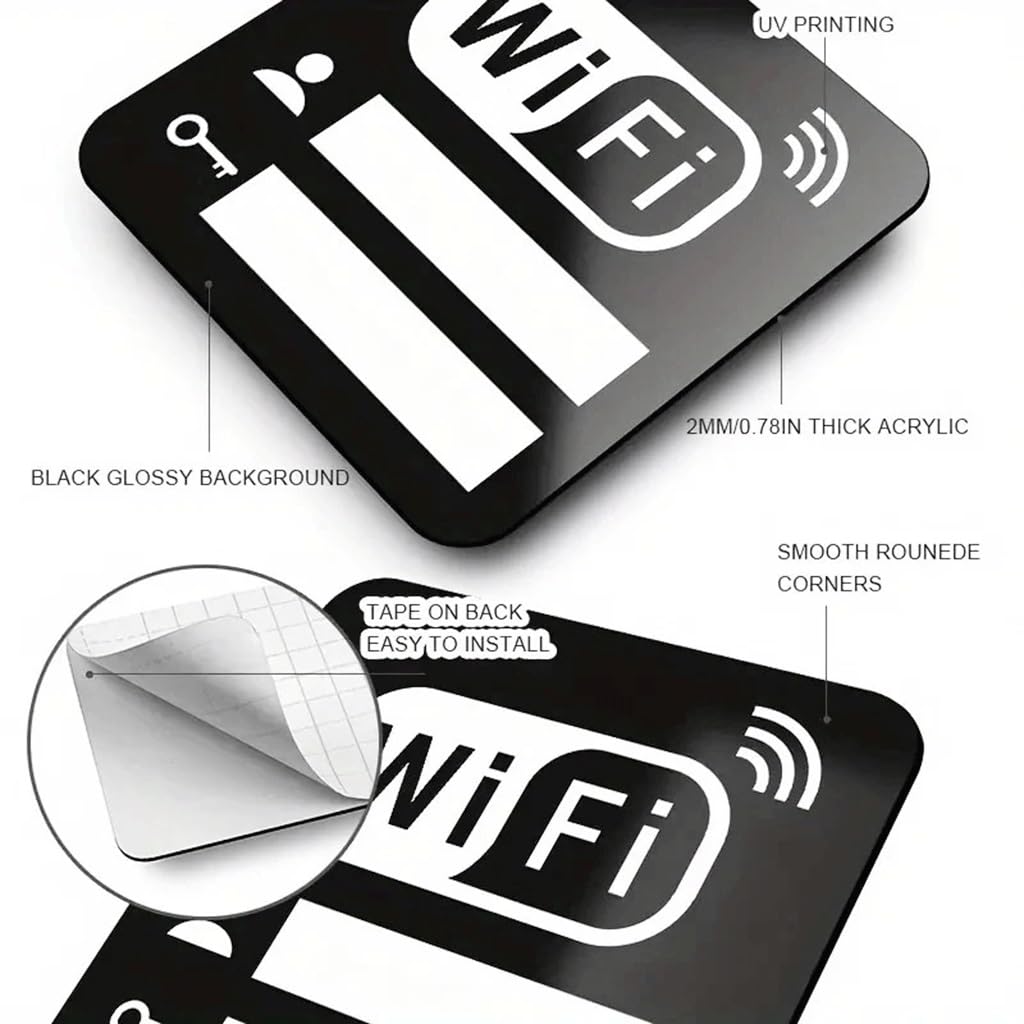 OFIFO® 10x10cm WiFi Logo DIY Mirror Wall Sticker, for Restaurant Office Bedroom Kindergarten Shop Decoration Mirror Sticker-Black