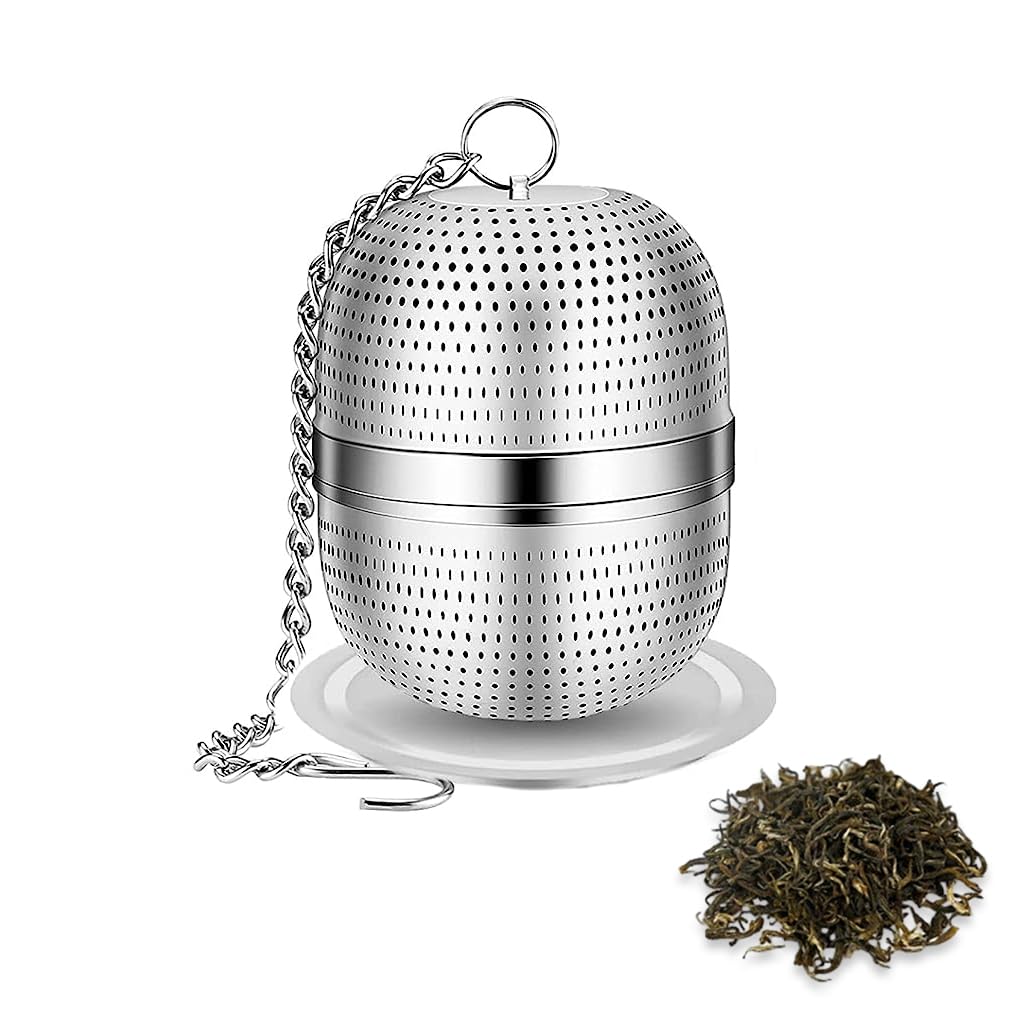 Supvox® Tea Infuser 304 Stainless Steel Tea Strainer with Lift Chain & Tray Tea Filter for Loose Tea, Chamomile, Green Tea Loose Leaves 2.1 inches Fine Mesh Strainer for Teapots, Cups, Mugs