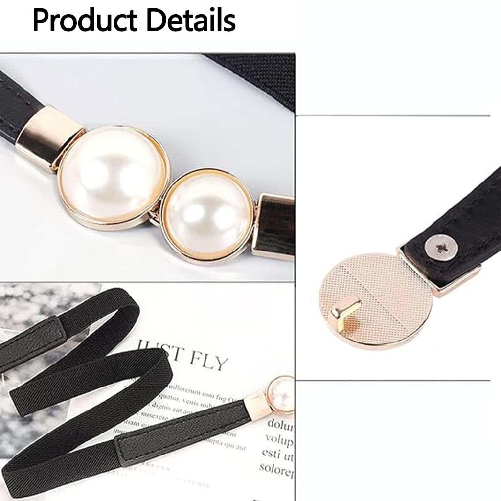 Zibuyu Womens Skinny Stretchy Waist Belt with Gold Pearl Buckle for Dresses and Formal Outfits