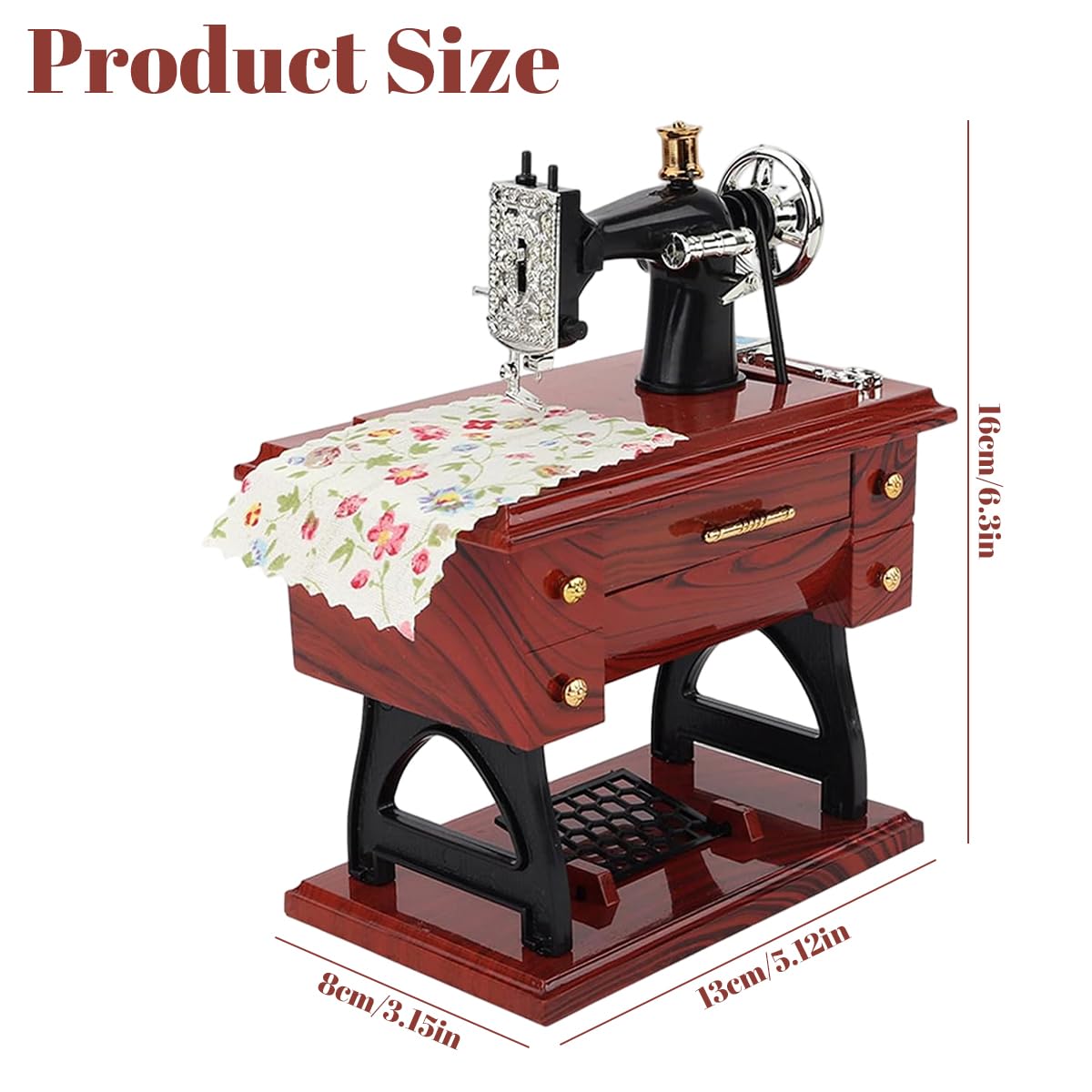 PATPAT Mini Vintage Sewing Machine Music Box for Desk Decor featuring Wind-Up Melody | Nostalgic Gift Ornament