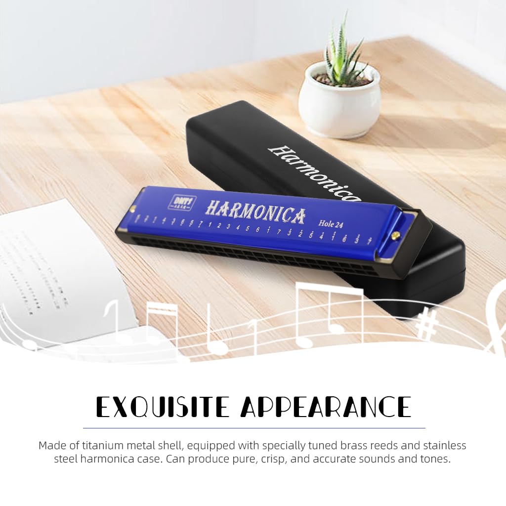 HASTHIP Harmonica for Blues and Folk featuring 24 Holes 48 Tones with Titanium Shell | Key of C for Adults and Beginners