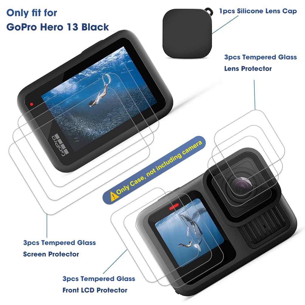 ZORBES Screen Protector for GoPro Hero 13 Black 10PCS 9H Tempered Glass with Silicone Lens Cover
