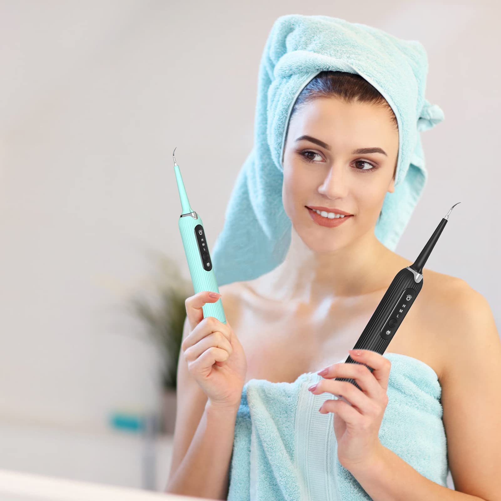 HANNEA Teeth Cleaner Kit with 3 Modes and 4 Heads featuring Sonic Vibration & LED Light