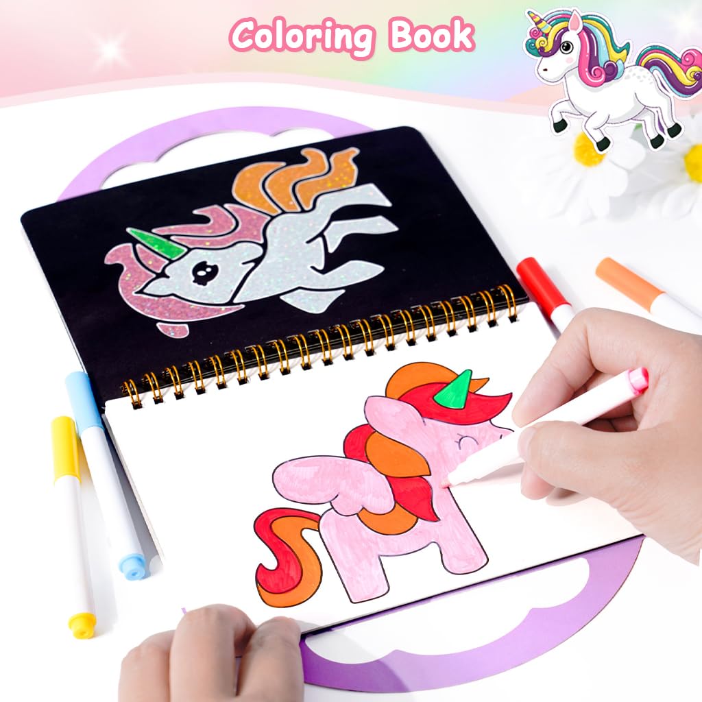 PATPAT DIY Foil Art Unicorn Coloring Book for Kids with 16 Patterns and 80 Glitter Sheets