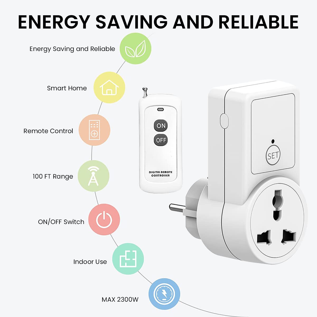 Serplex® Remote Control Socket Wireless Electrical Outlet Plug Socket Power Outlet to 3/2-prongs Socket, Smart Socket for Lights, Lamps, Fans, 100ft RF Range, Remote Socket Set, 1 Remote + 1 Outlet