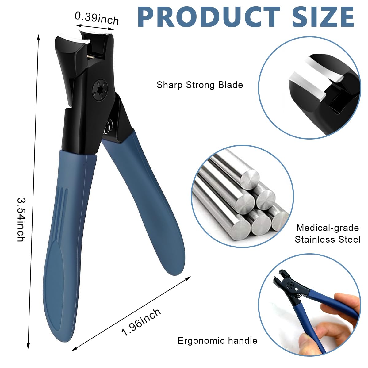 MAYCREATE Nail Clipper for Thick Nails with 9×5.3 cm Long Handle and Anti Splash Design | Stainless Steel Cutter for Adults and Seniors