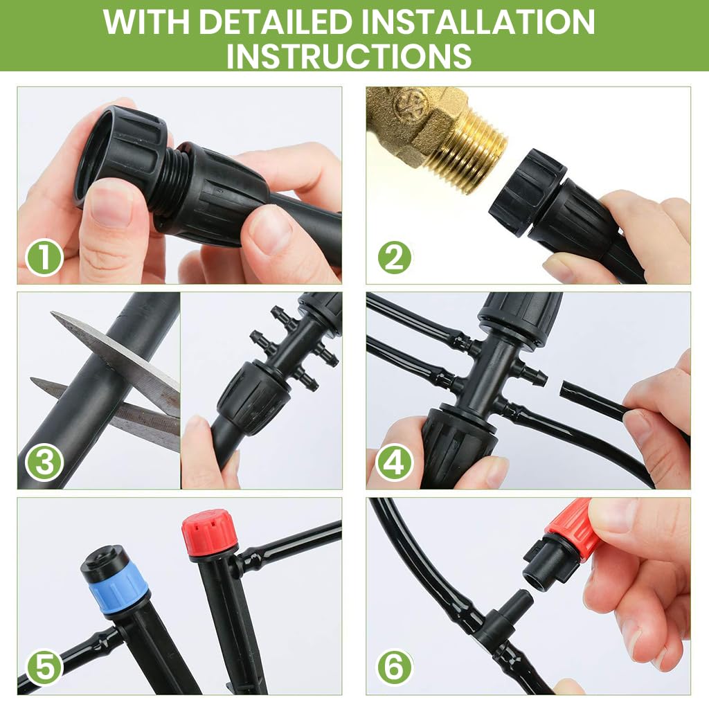 HASTHIP Slow Irrigation System Kit with 196ft and 26ft Hoses featuring 3 Sprinkler Types | Complete Drip Accessories