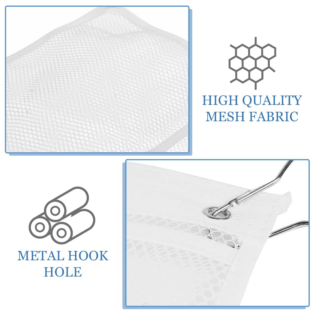 HASTHIP Mesh Shower Caddy Organizer with 6 Pockets and Metal Hooks featuring Quick Drying Mesh | White Bathroom Storage