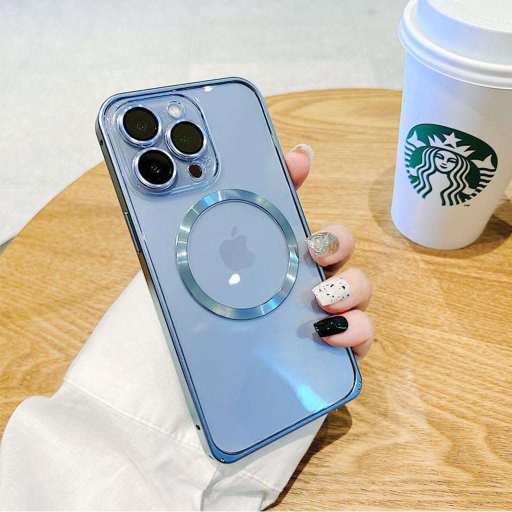 ZORBES Phone Cover for iPhone 14 Pro Max with MagSafe and Camera Lens Protector | Clear TPU Full Protection Case Blue