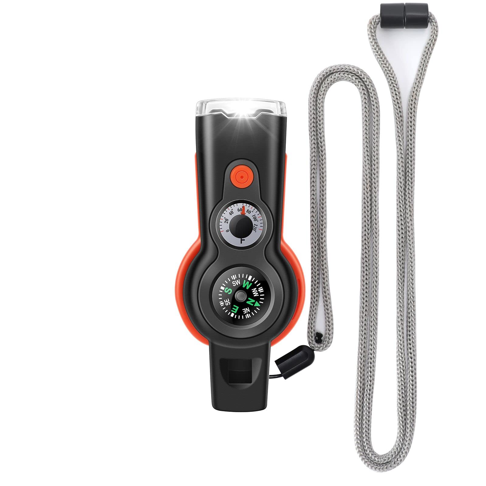 ZIBUYU 7-in-1 Emergency Survival Whistle, Outdoor Whistle with LED, Compass and Thermometer, Ideal for Camping, Hiking, Climbing, Hunting, Fishing, Rescuing, Scout Training