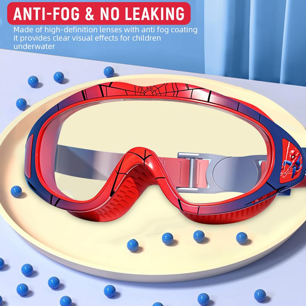 PROBEROS Swimming Goggles for Kids 6–12 with Integrated Earplugs and UV400 Protection | Red