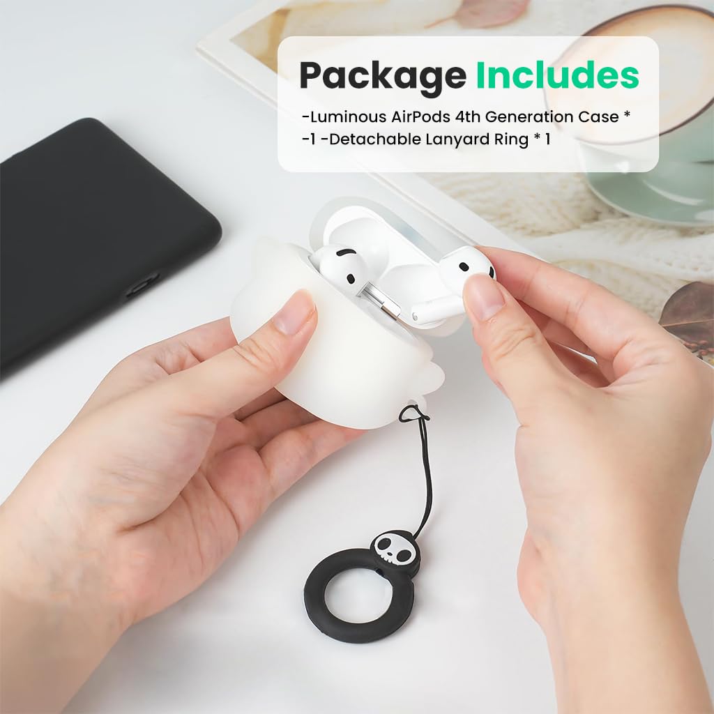 ZORBES AirPods 4 Case Cover for 2024 Model with Glow in the Dark Ghost Design | Soft Silicone