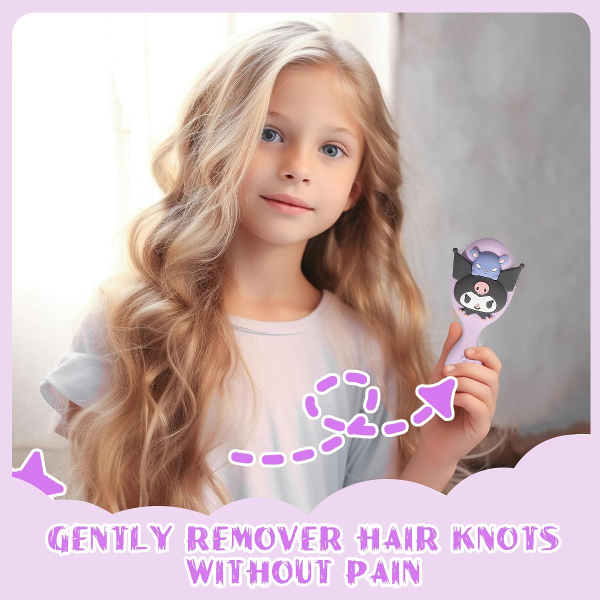 MAYCREATE Hair Brush for Girls with Ergonomic Handle and 5.3 in Size | Gentle Kuromi Design for Kids