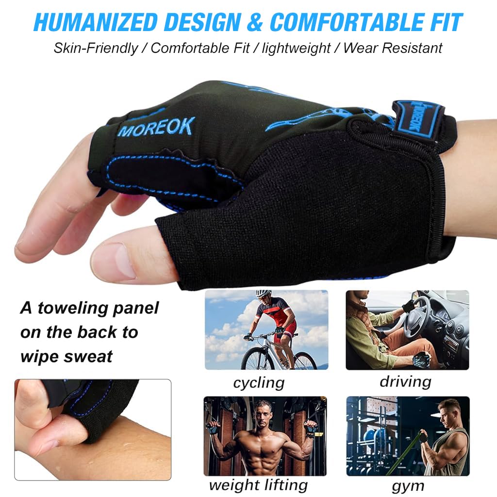 Proberos® Cycling Gloves with Cushion Gel Palm Pads Breathable Fingerless Anti-numbness Cycling Gloves Fashion Print Fingerless Gym Gloves for Cycling/Weight Lifting/Motorcycling, L, Blue