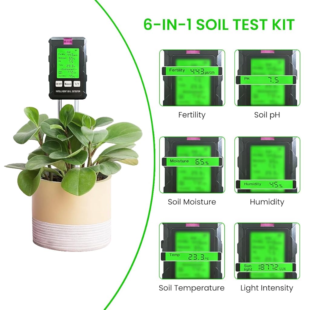 Serplex® 6-in-1 Professional Soil Meter for PH, Moisture, Temperature, Sunlight, Conductivity and Humidity Soil Testing Probe Sensor Analyzer Detector for Lawn Farm Garden Battery Not Included 2PCS