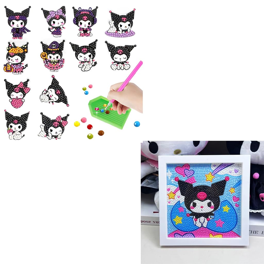 PATPAT DIY Diamond Painting Kit for Kids with 6.7 in Kuromi Art and Wooden Frame | 12 Stickers