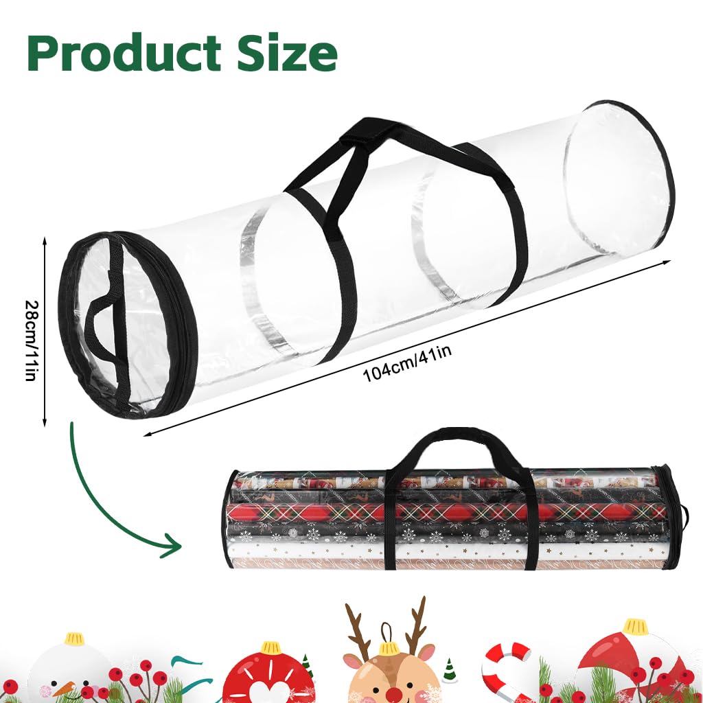 HASTHIP Wrapping Paper Storage Bag for Large Rolls with Handle 80x22cm Clear Waterproof Organizer