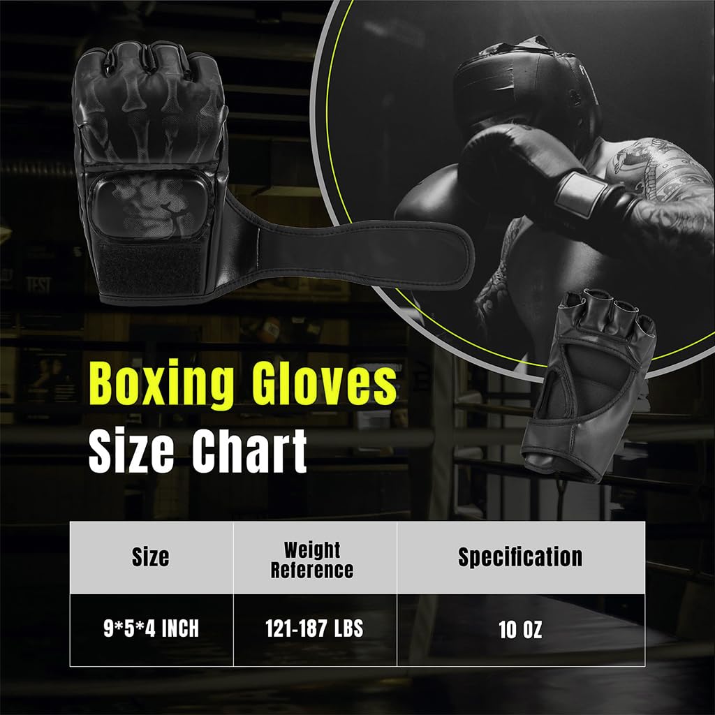 Optifit® Boxing Gloves for Adult PU MMA Gloves with Wrist Wrap Fingerless Boxing Gloves EVA Foam Insert Sport Gloves for Boxing, Muay Thai and Sparring Sessions