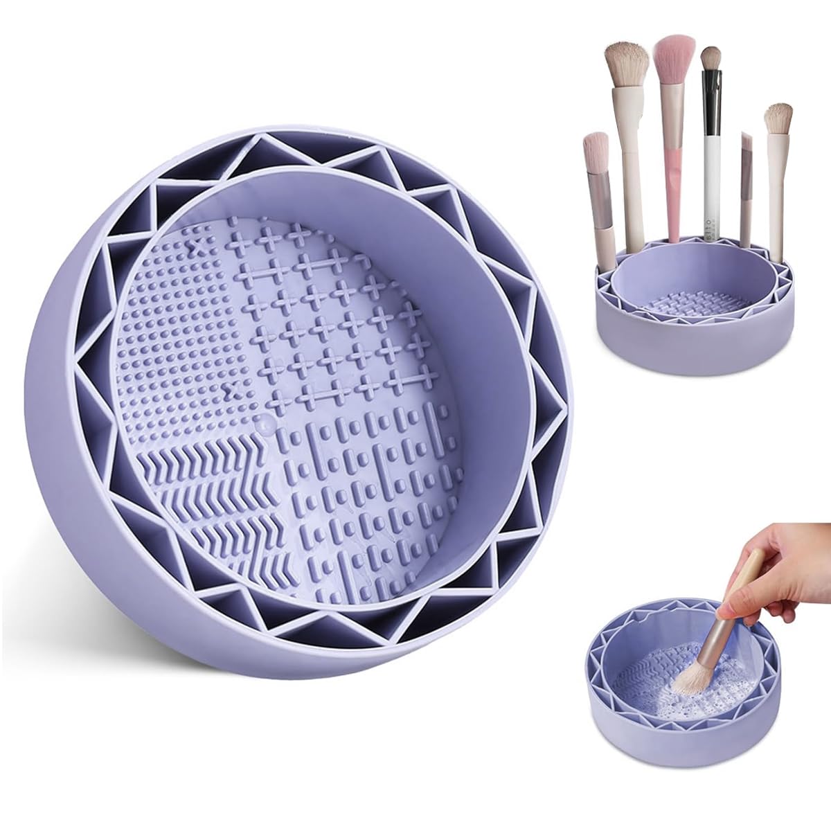 MAYCREATE Mini Makeup Brush Cleaner Bowl for Brushes and Sponges 5.5 in | Collapsible Silicone Basin with 4 Textured Scrubber Panels