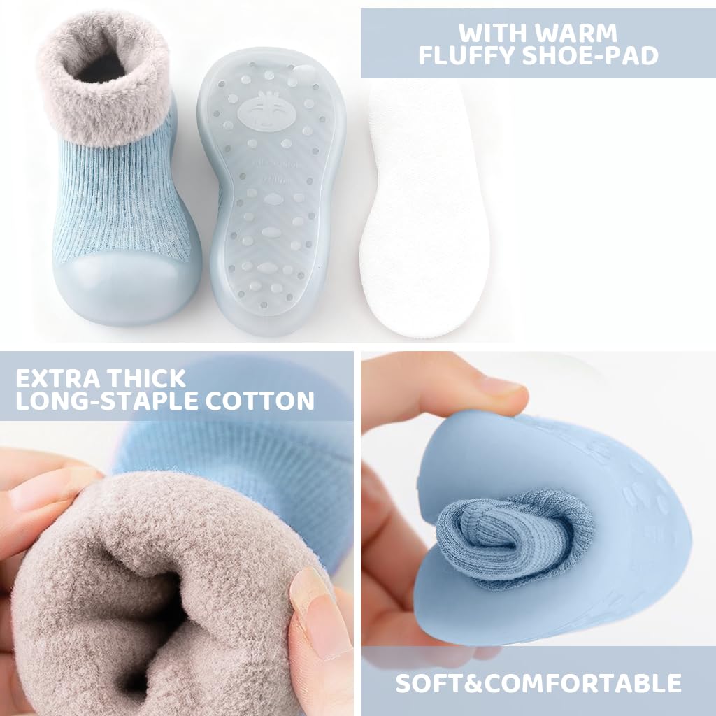 SNOWIE SOFT Winter Baby Shoes for 6–12 Months with Anti‑Skid Rubber Sole and Warm Plush Liner | Blue 11.5 cm Toddler Grip Socks