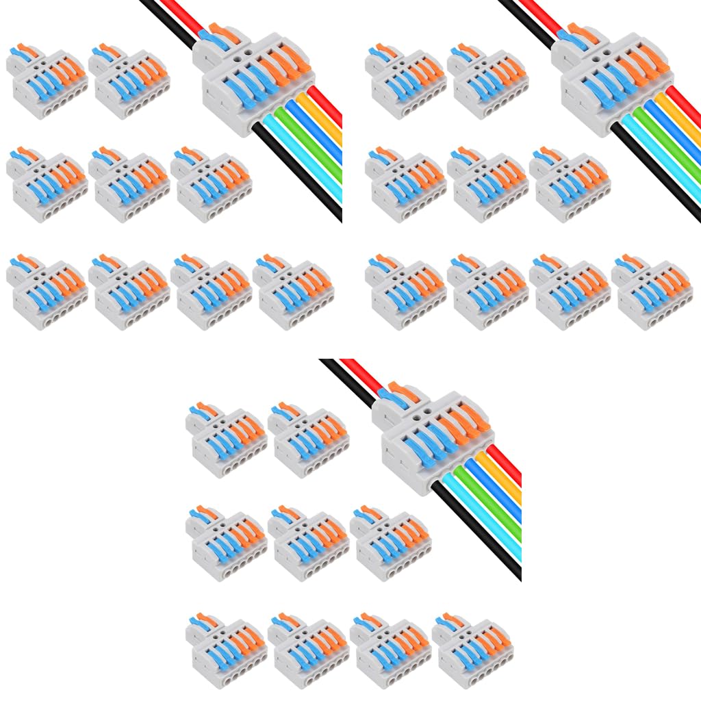 Serplex Wire Connectors for Quick Electrical Wiring with Lever Lock | 30 pcs 2-in to 6-out