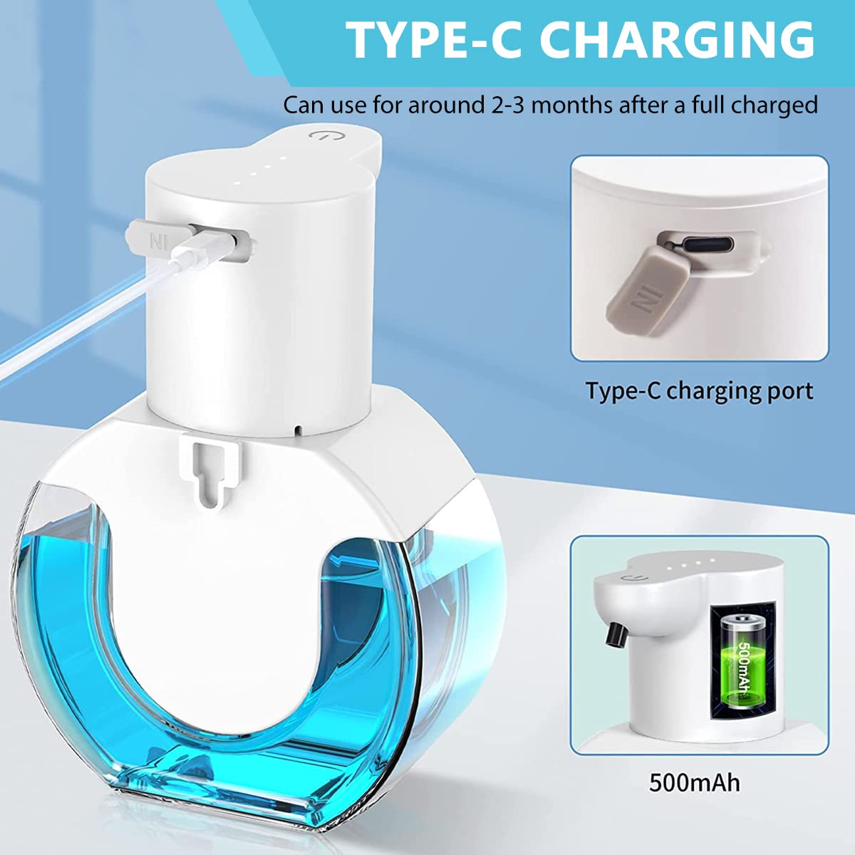 Supvox Auto Soap Dispenser for Kitchen and Bathroom with 430ml Tank | USB Rechargeable No Touch Sensor