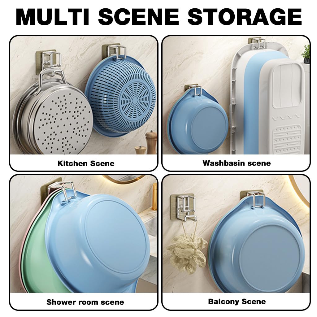 HASTHIP Washbasin Hooks for Wall with Stackable Holding System 2PCS Stainless Steel | Self Adhesive Bathroom and Kitchen Storage