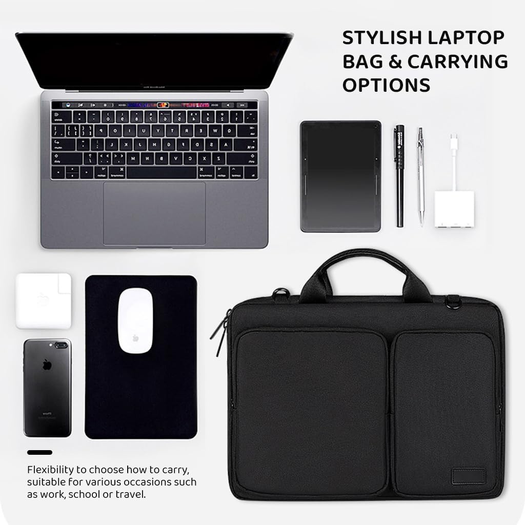 ZIBUYU Laptop Bags for Men and Women Stylish Waterproof Laptop Messenger Bag with Handle & Pockets Sling Laptop/MacBook Bags for Travel, Office Slim Laptop Bag 15.4 inch - Black