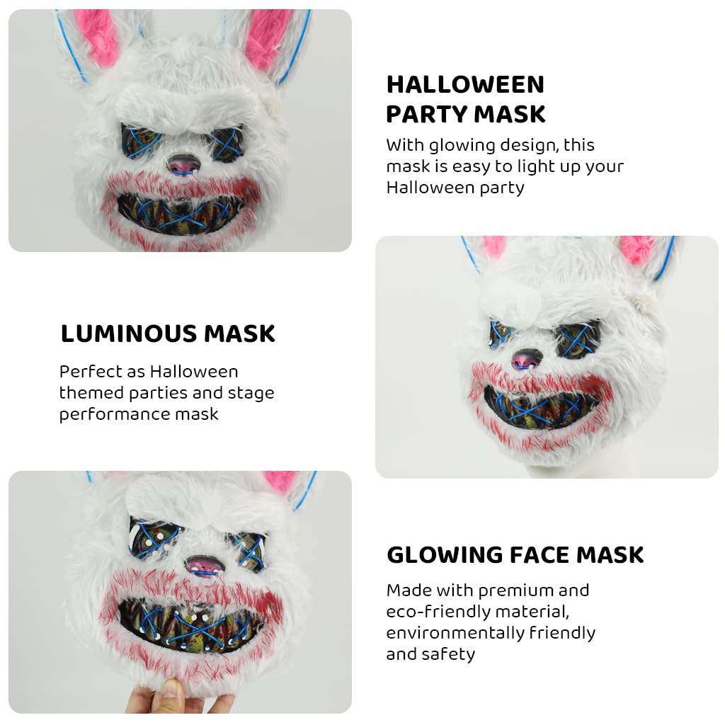 PATPAT® Halloween Led Mask Scary Rabbit Mask, Light Up Halloween Creepy Bunny Mask, Luminous Scream Mask Plush Cosplay Mask Prank Horror Mask for Kids Adult, Furry Cool Led Mask Costumes Accessories