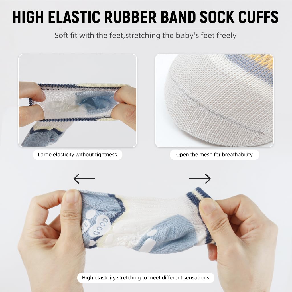 SNOWIE SOFT Baby Socks for Toddlers with Anti Slip Soles and Breathable Cotton Mesh | 5 Pairs 0–18 Months