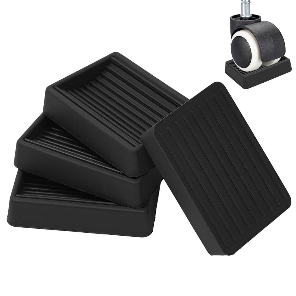 HASTHIP® Caster Wheel Pads Anti-Slip Rubber Floor Protectors, 3.14'' Grooved Non-Slip Rubber Pads for Office Chair Wheels, Furniture Casters, and Mobile Equipment