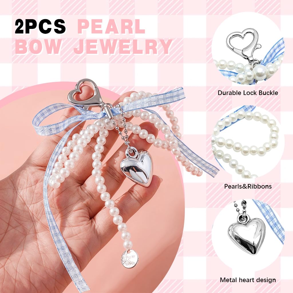 ZORBES Pearl Bow Charms for Bags and Phone Straps featuring Faux Pearl Beading | 6PCS Set