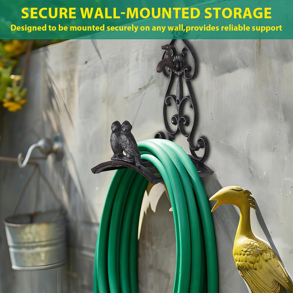 HASTHIP Garden Hose Organizer for Wall Mounted Storage with Cast Iron Bird Design | Decorative Outdoor Holder