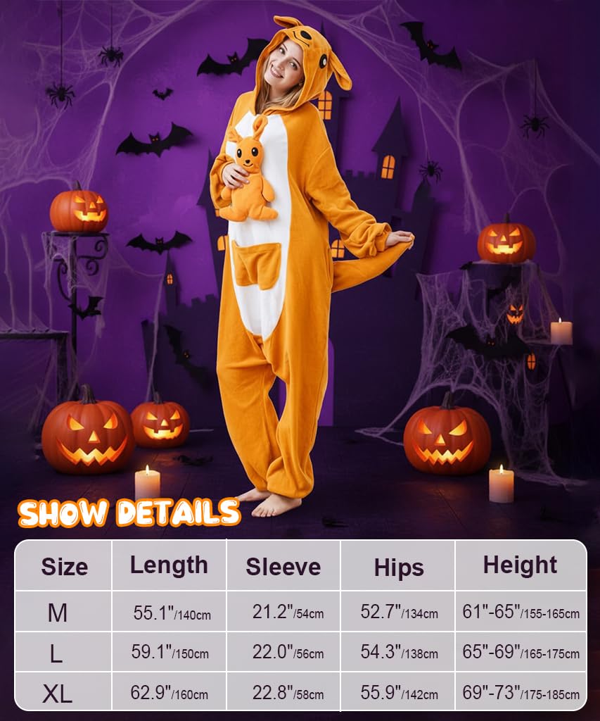 PALAY Cartoon Kangaroo Pajama for Women featuring Zipper Collar Hood Pocket and Plush Polar Fleece