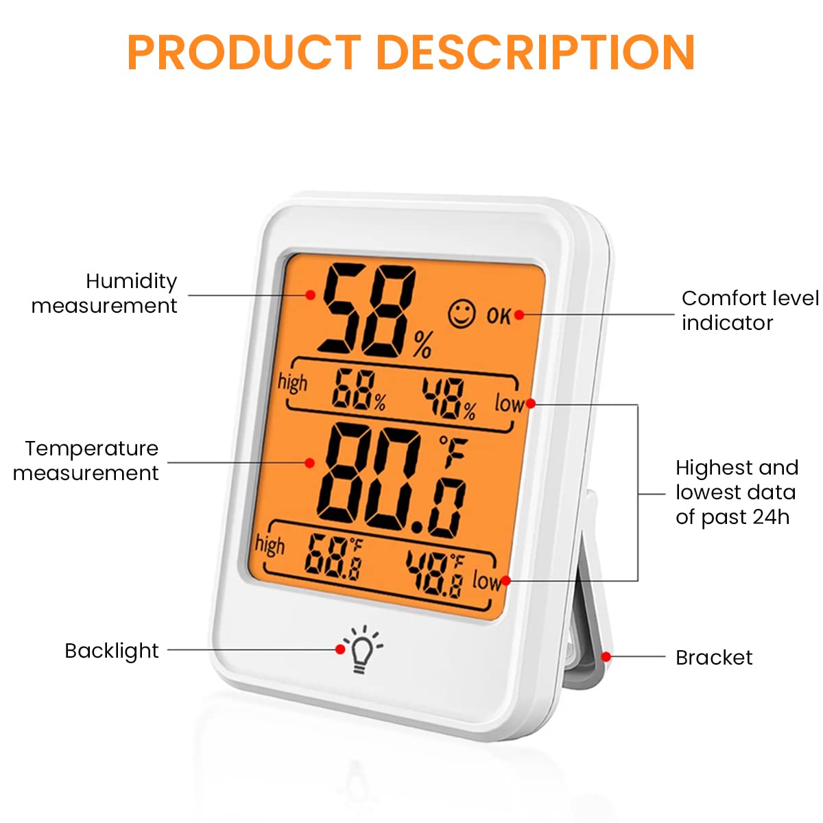 Serplex Electronic LCD Digital Display Indoor Thermometer Hygrometer Weather Station Monitor Hygrometer Backlit Humidity Guage Accurate Temperature Monitor Meter with Stand for Home Office Green House