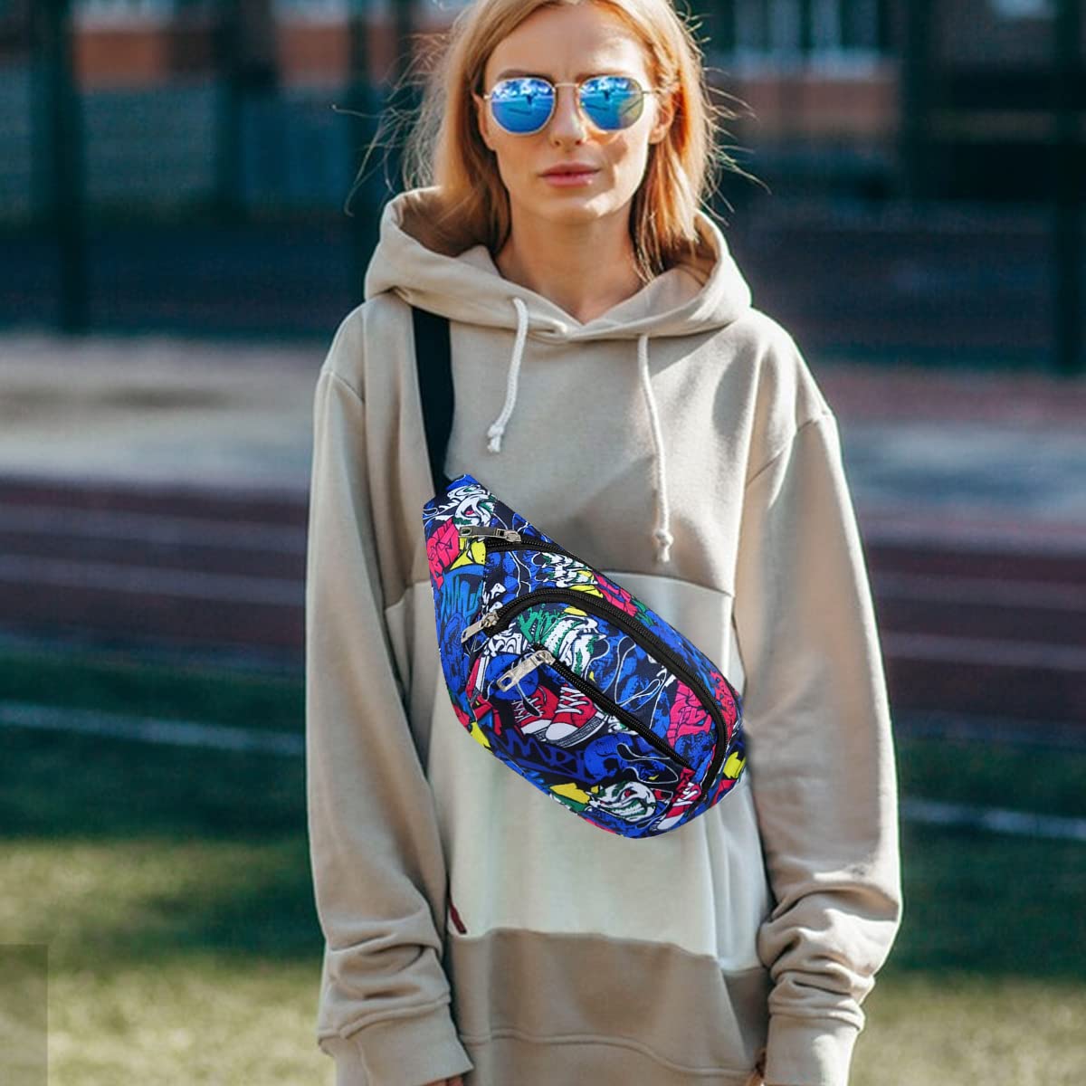 GUSTAVE Waist Bag for Outdoor Hiking with 3 Zipper Pockets 14.2×3.1×5.5 in Oxford Cloth | Adjustable Belt