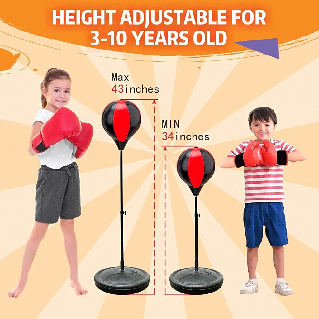 Proberos Punching Bag for Kids with 42 in Adjustable Stand and Spring Stake | PVC Boxing Set