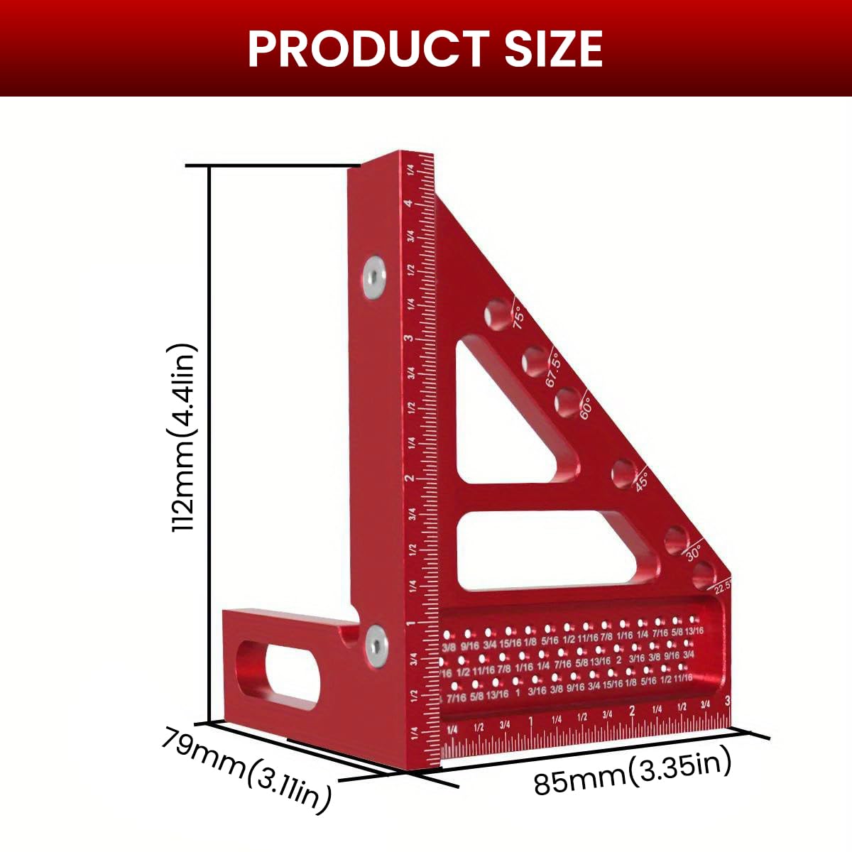Serplex 3D Multi Woodworking Triangle Ruler for Precise Marking with Laser Etched Scale | Aluminum Alloy Square and Drill Guide
