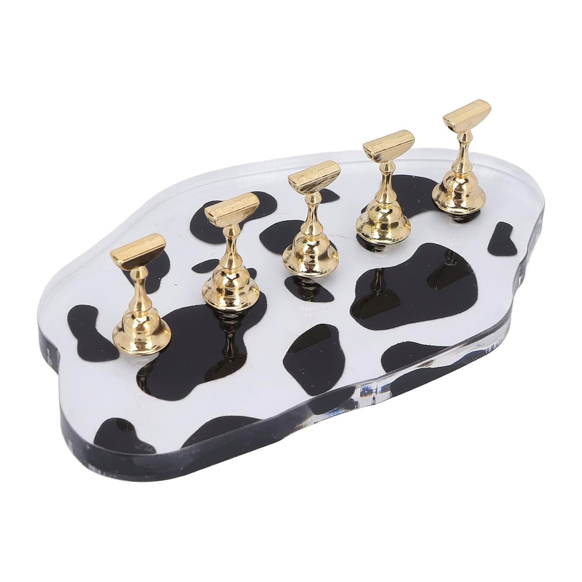 MAYCREATE Acrylic Nail Display Stand for Practice with Magnetic Holders and Cow Pattern Base | Ideal for DIY and Salon Use
