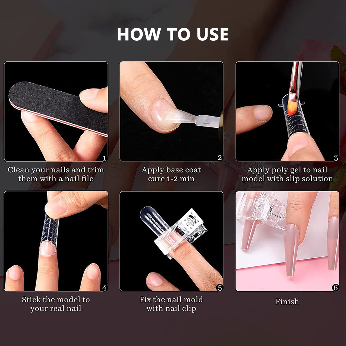 ZIBUYU Nail Forms Kit for DIY Nail Extension with 100 Pcs Dual Mold Tips and Gel Brush Pen