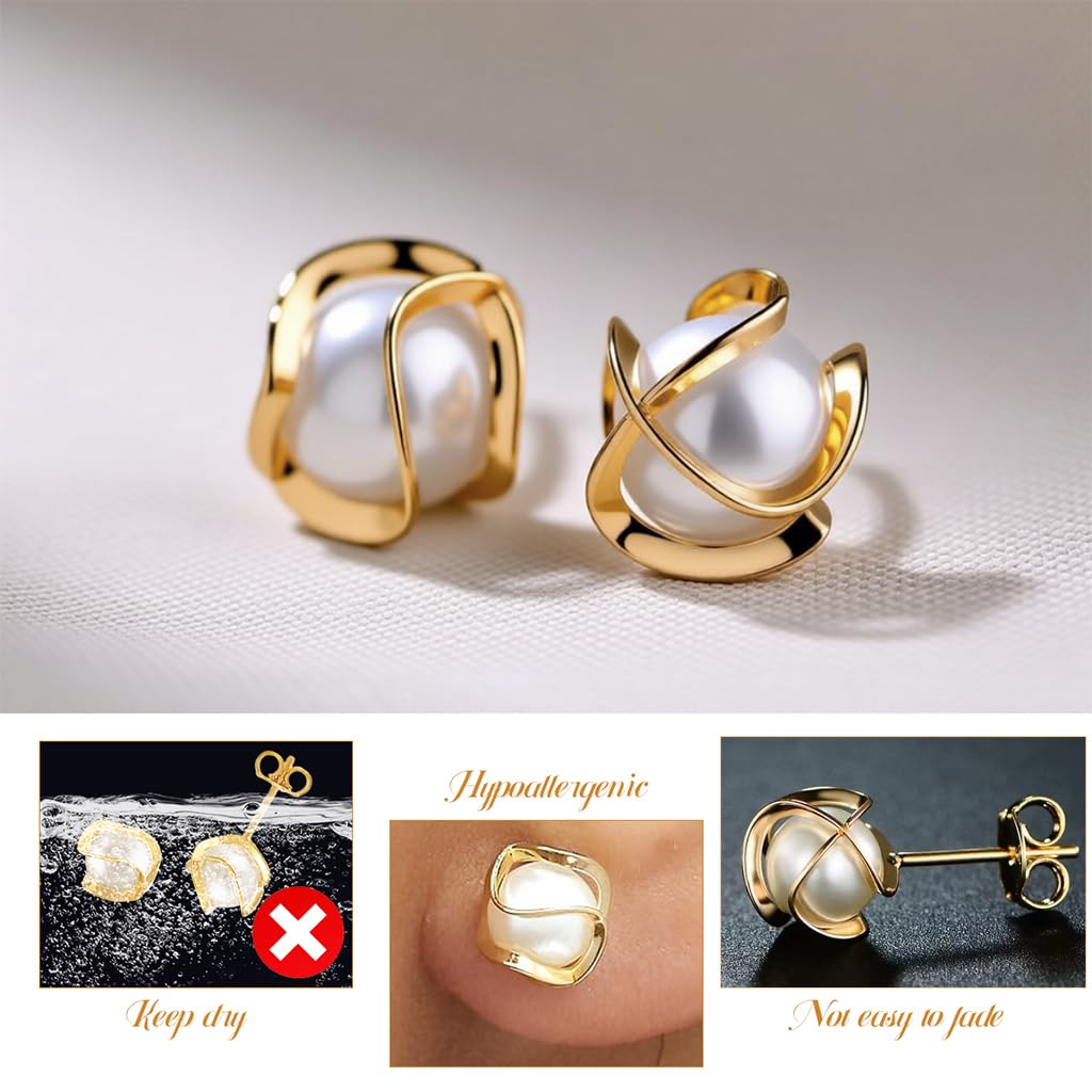 SANNIDHI Earrings for Women featuring Faux Pearl Floral Studs with Golden Outline | Elegant Daily and Party Wear