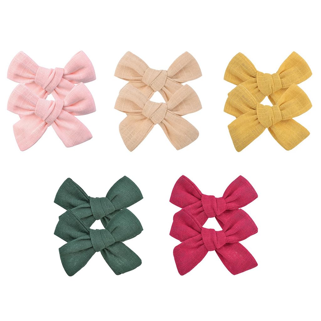 PALAY® 10pcs Bow Hair Clips for Girls Kids, Alligator Clip Hair Bows, Cute Hair Barrettes Hair Accessories for Girls Toddlers Kids and Teens (5 Colors Combo Set)