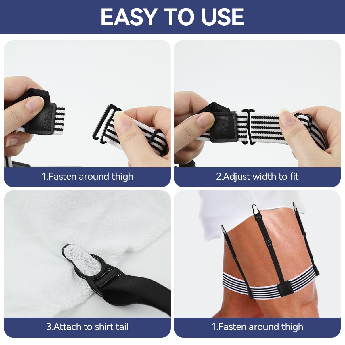 GUSTAVE Shirt Tucker Belt for Men featuring 2pcs Adjustable Elastic Clips | Invisible Shirt Stays for a Neat Look