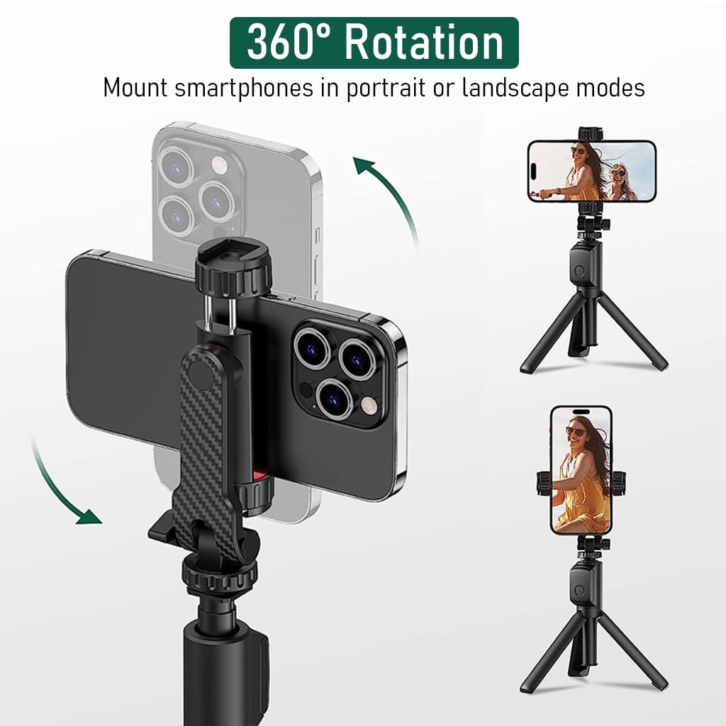 ZORBES Mobile Phone Mount for Tripod Stand with 360° Rotation and 180° Tilt | 36×112 mm Retractable Holder