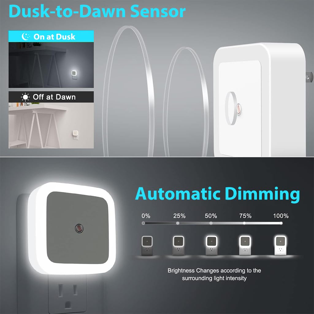 ELEPHANTBOAT LED Night Light for Home Use 4 Pack with Smart Light Induction and ABS Shade