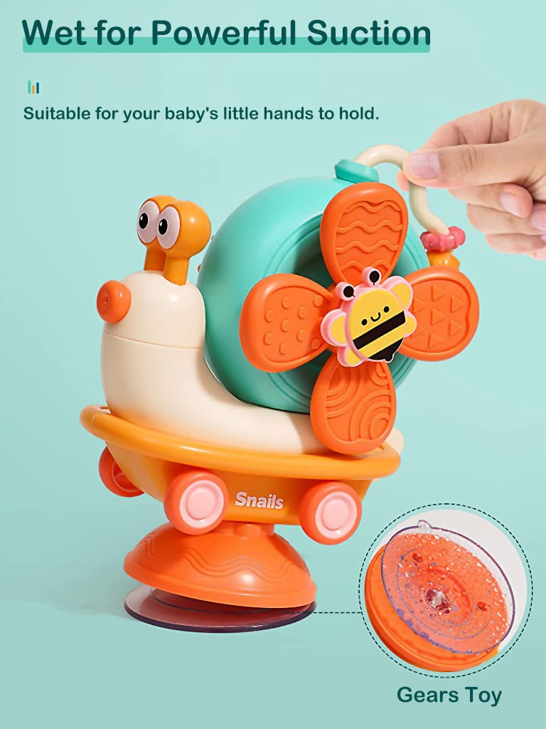 PATPAT® Baby Bath Toys Cartoon Snail Sensory Toys for Babies Newborn Toys Pull Back Car High High Chair Toy for Airplane Travel, Montessori Toys & Gifts for Toddlers Boys Girls 1-3 Years Old, Orange