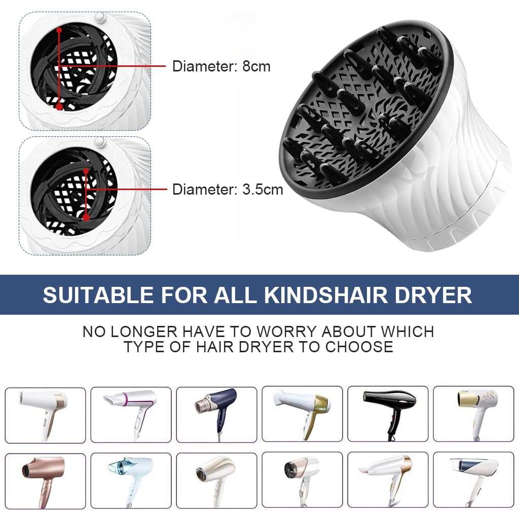 MAYCREATE Universal Hair Diffuser for Curly and Wavy Hair with Rotary Lock 1.37–3.15 in Nozzle | Heat-Resistant PC Material for Frizz-Free Drying
