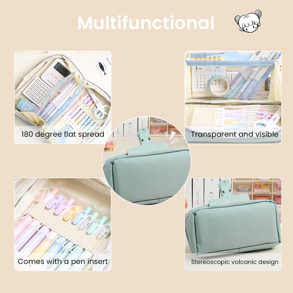 Climberty Pencil Pouch for School and Office with 3 Compartments 21×6.5×12cm Blue Canvas