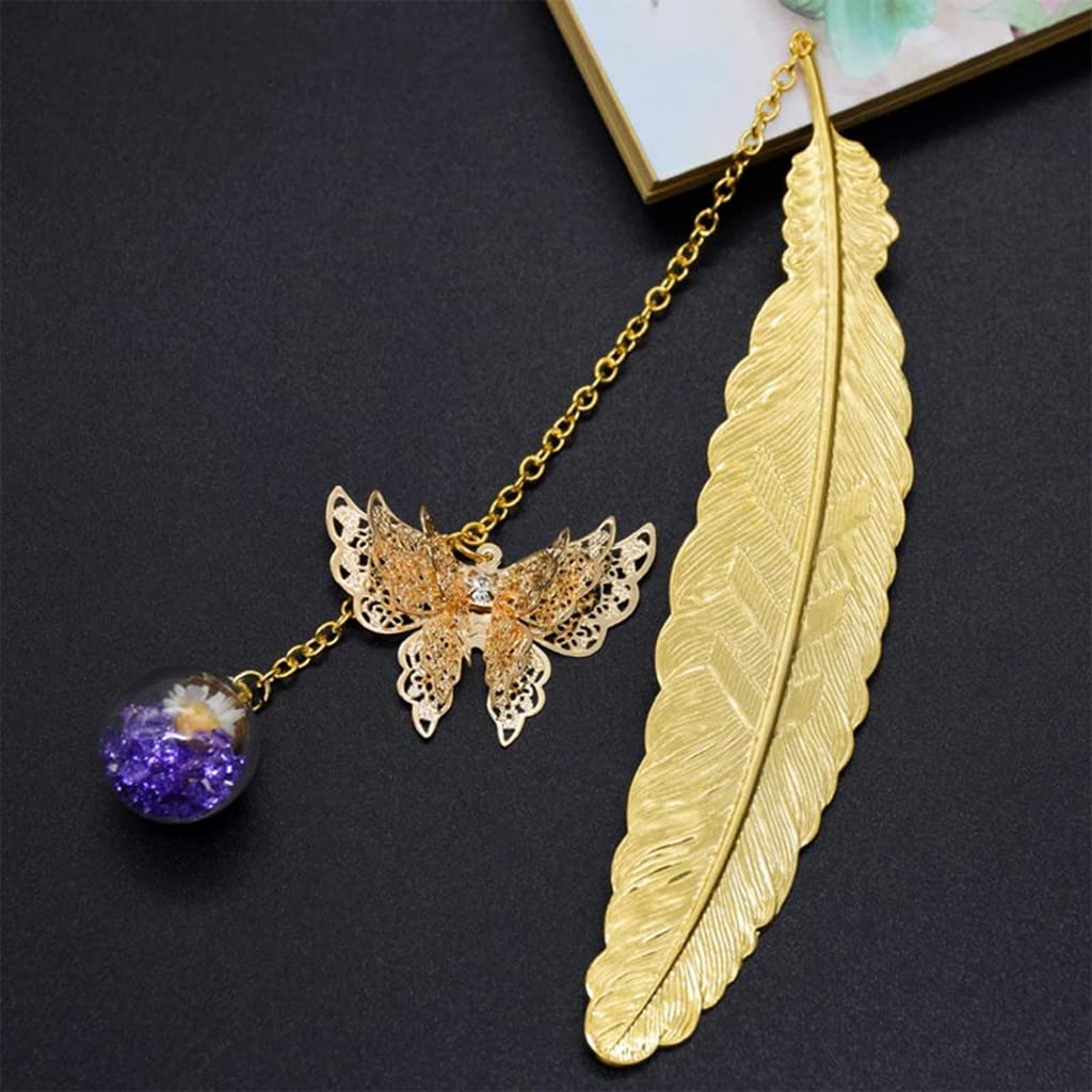 Supvox Metal Feather Bookmark for Reading and Gifting with 3D Butterfly Pendant | 2 pcs