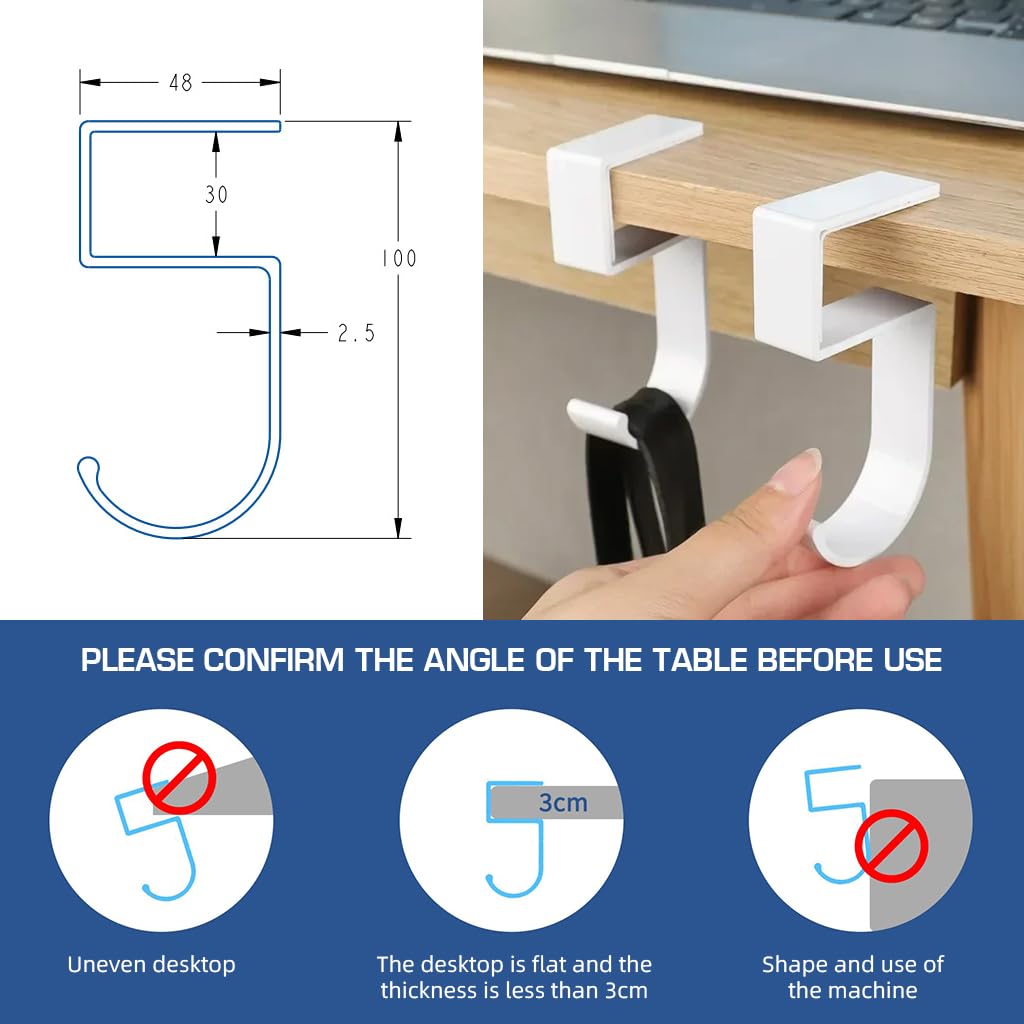Serplex Desk Hook for Underdesk Storage with Long Insert Clip and 10Kg Load Capacity